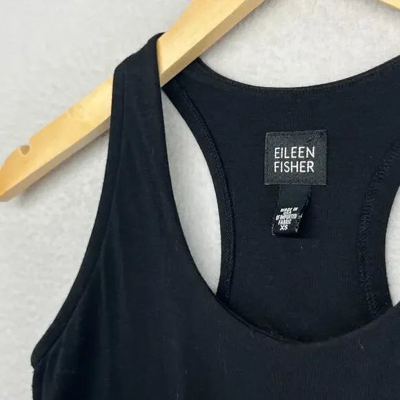 EILEEN FISHER Top XS Tank Stretch Cotton Jersey Shelf Bra Racerback Black USA - Picture 6 of 13